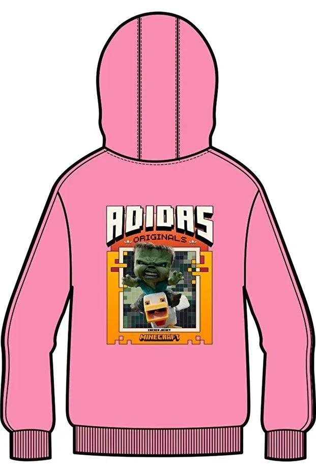 Детское худи для девочек с принтом Adidas, Pink — фото 2