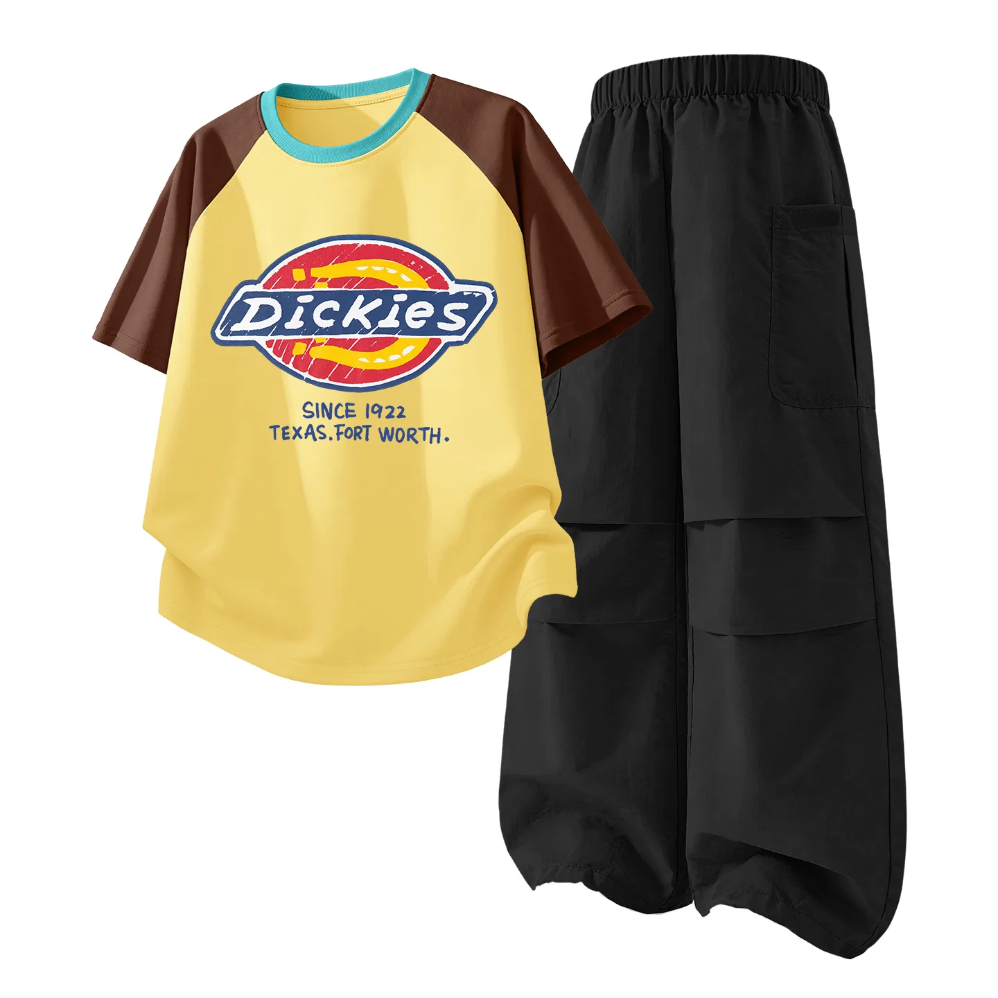 Детский спортивный комплект из 2 предметов с принтом Dickies, Brown Wax Label+Solid Color Black