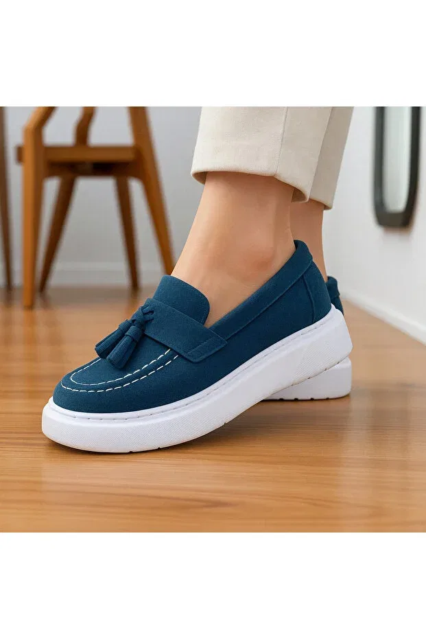 Детские туфли для девочек без шнурков Tasseled Classic Shoes Jojo Kids, Navy Blue — фото 2