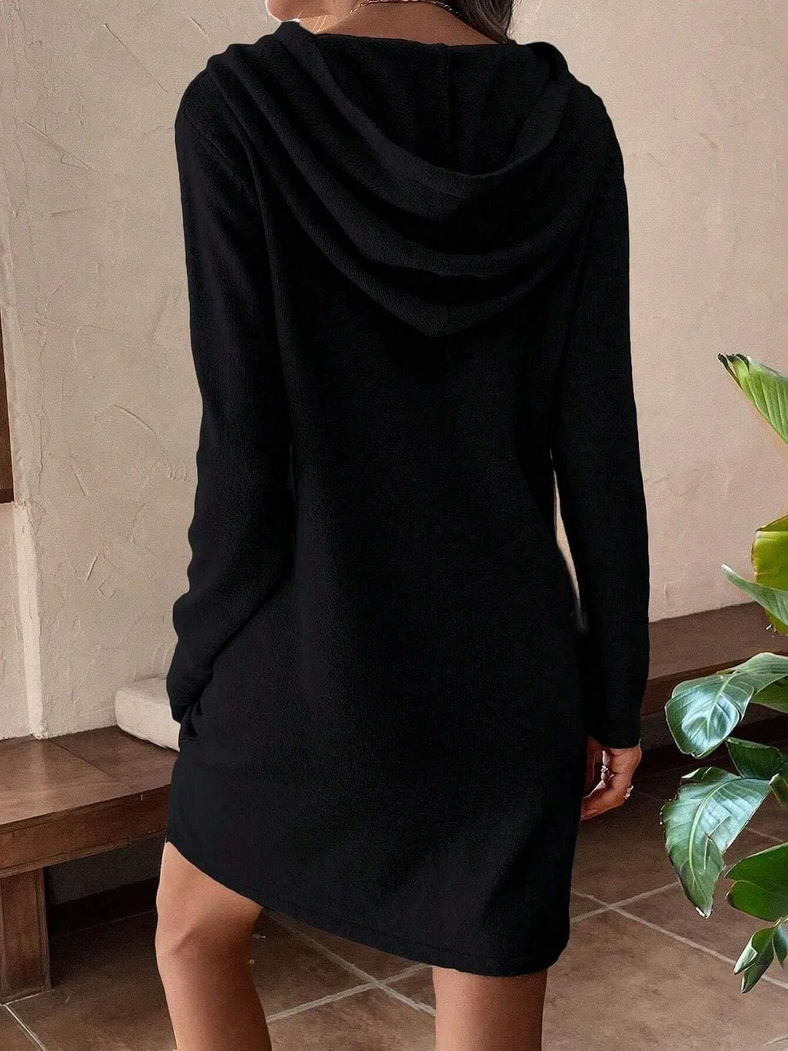 Женское свободное платье с капюшоном Huhuidong, Black — фото 4