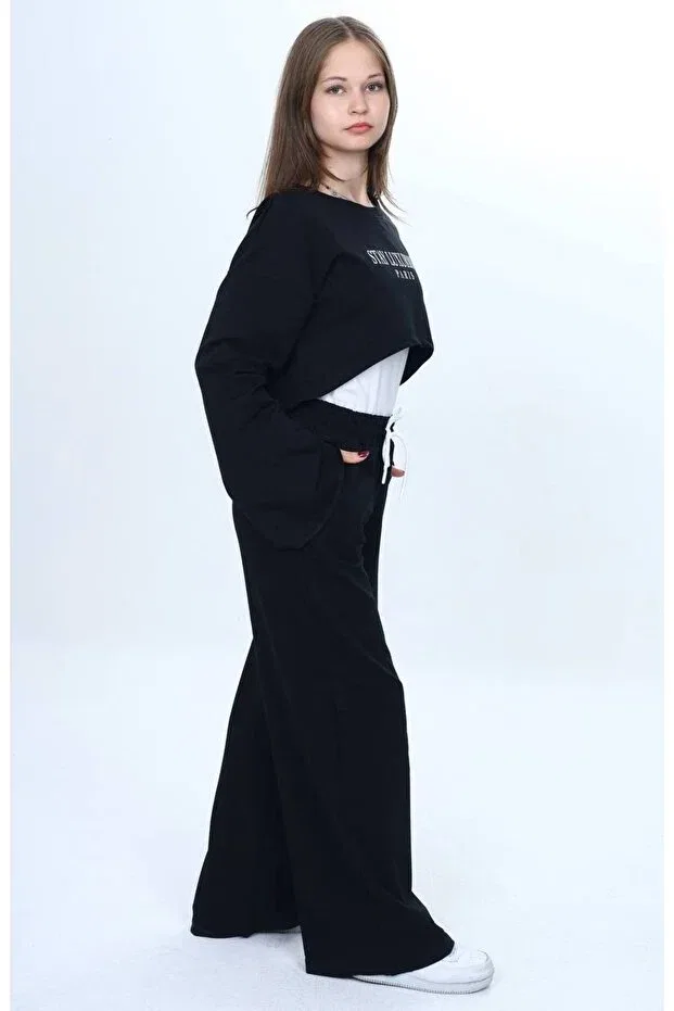 Детский комплект спортивного костюма для девочек хлопковый Sportswear Asortik Kids, Black — фото 3