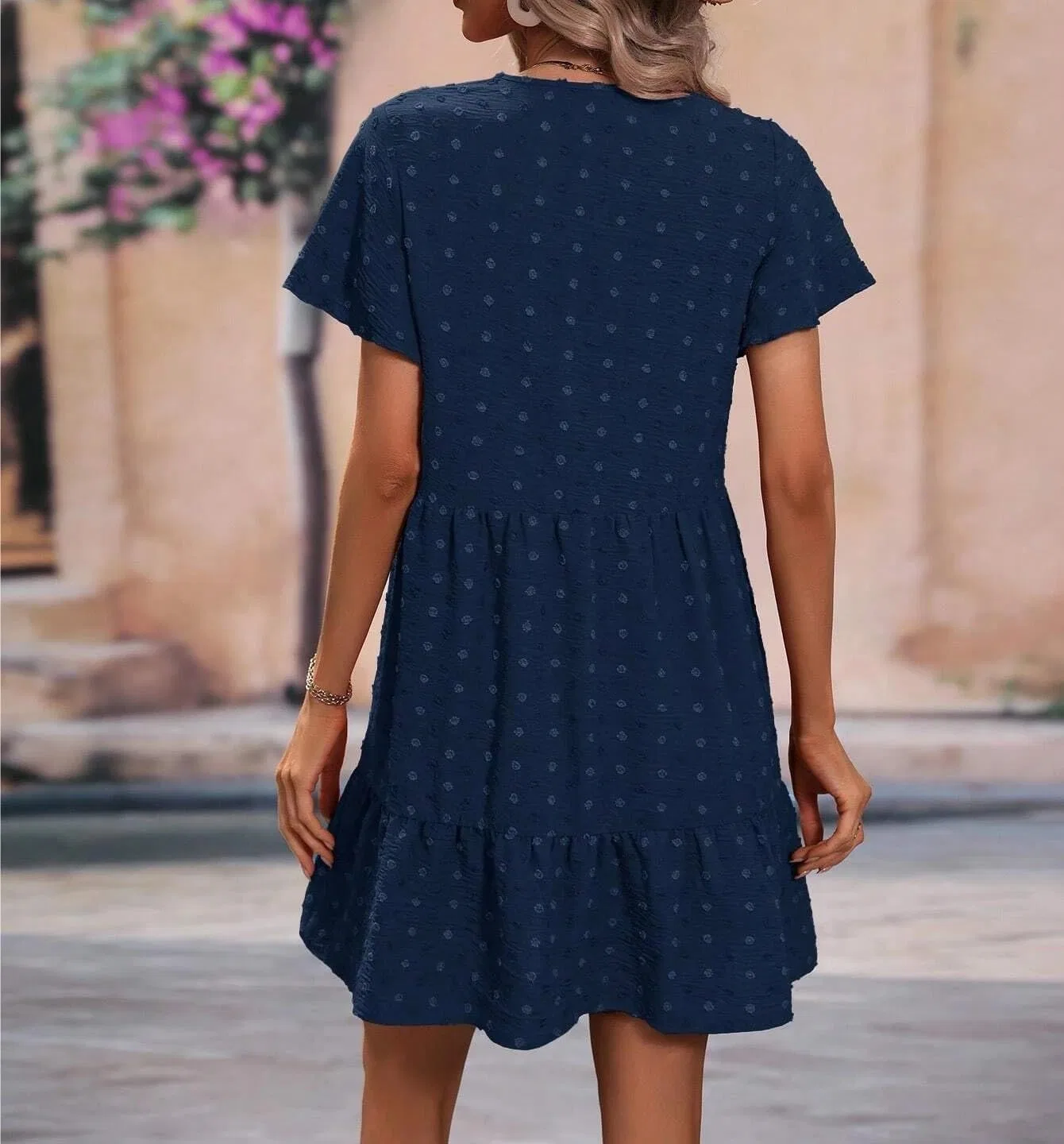 Женское короткое платье с воланами и запахом Cute Beach Vacation, Navy Blue — фото 4