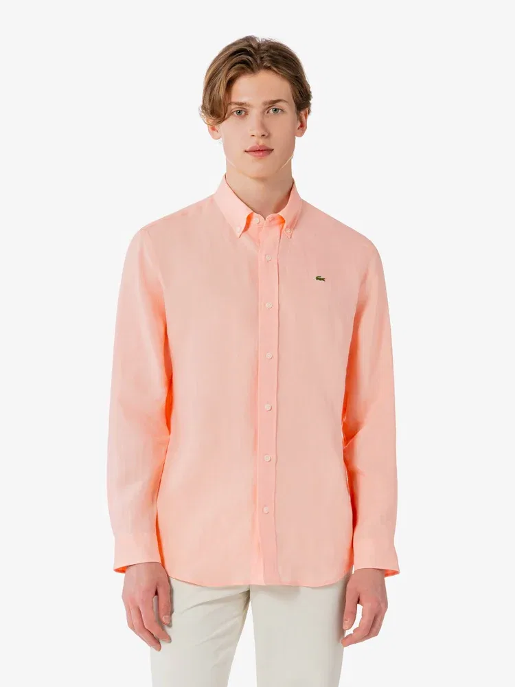 Рубашка с длинным рукавом льняная LACOSTE, Pink — фото 4