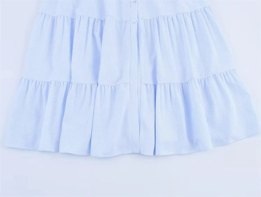 Женское полосатое платье-миди с контрастной отделкой Generic, Blue — фото 4