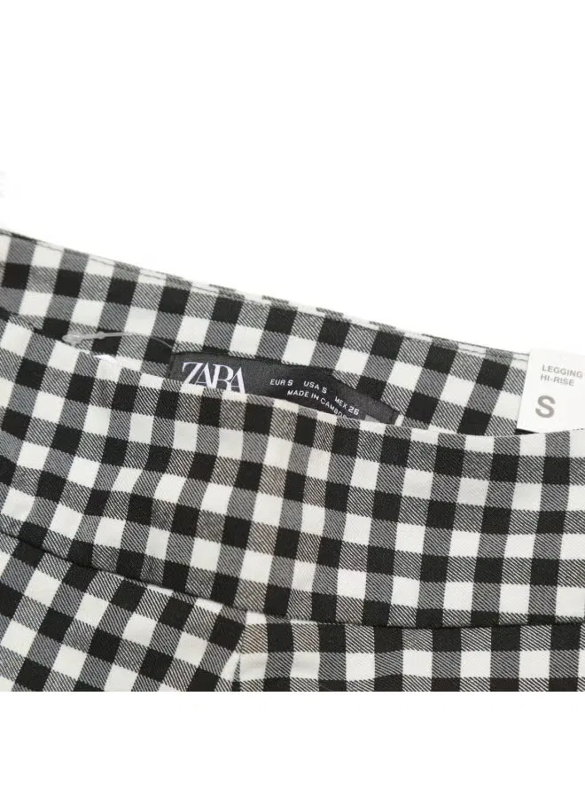 Брюки в клетку с завышенной талией Zara, черно-белый — фото 4