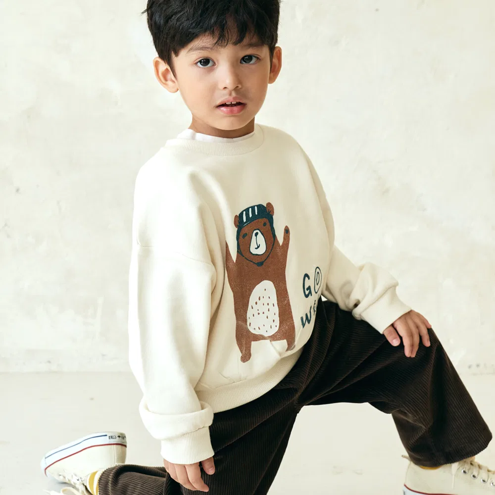 Детский свитшот с длинным рукавомWild Bear BEACHESAND CREAM KIDS, White