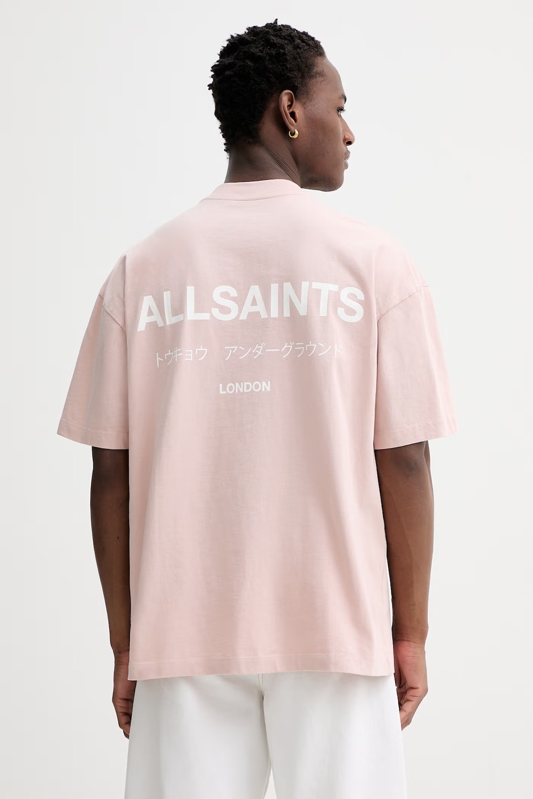 Футболка Allsaints Underground Oversized Crew Neck, светло-розовый/белый — фото 4
