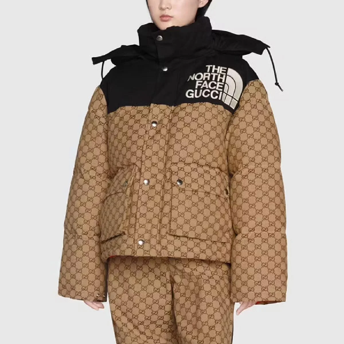 Куртка Gucci x The North Face GG Monogram Padded, бежевый/черный