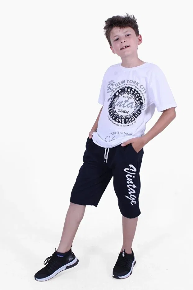 Детский комплект для мальчиков с принтом Vintage 95 summer printed Fyk Collection, White — фото 2