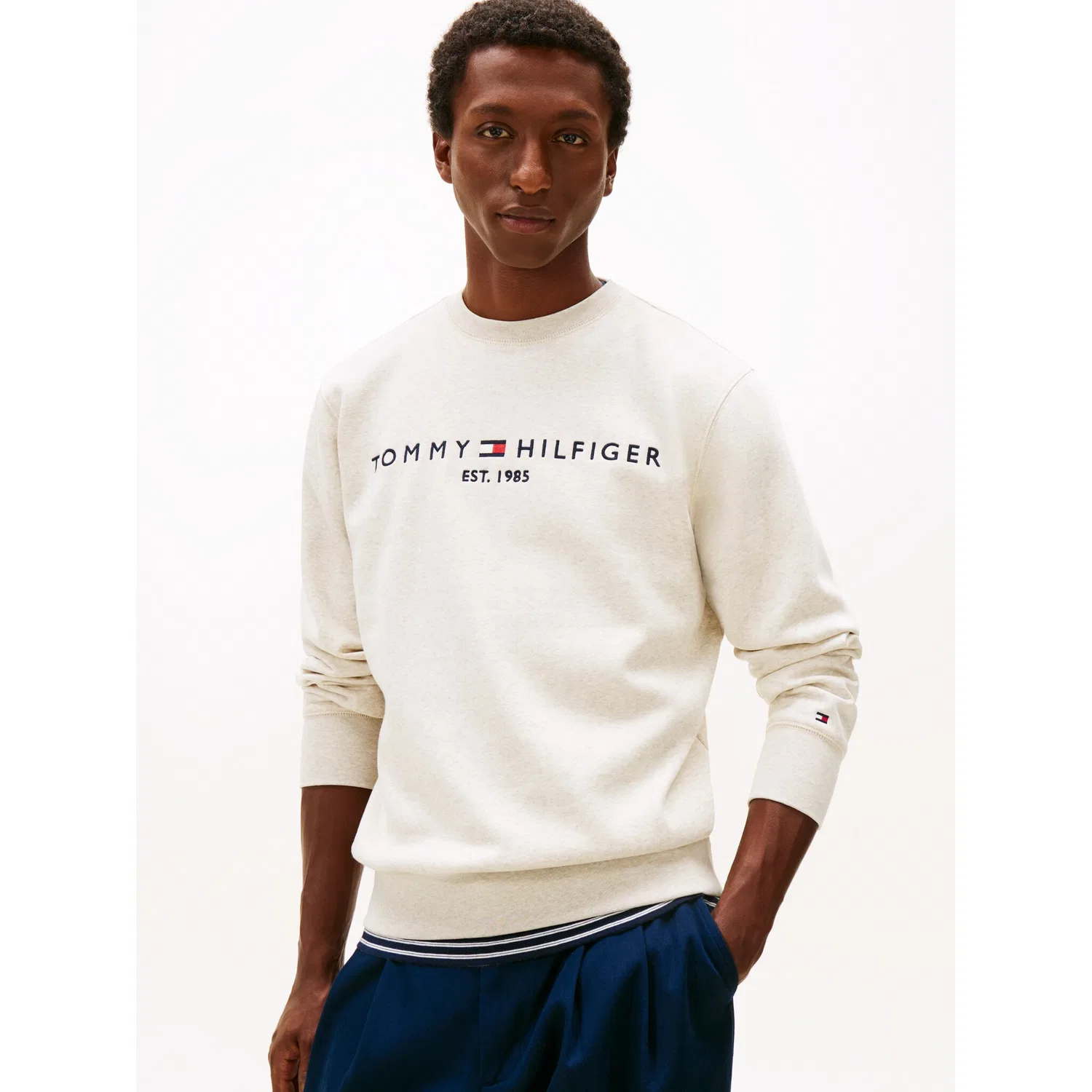 Мужской свитшот с логотипом Tommy Hilfiger, Heathered Oatmilk