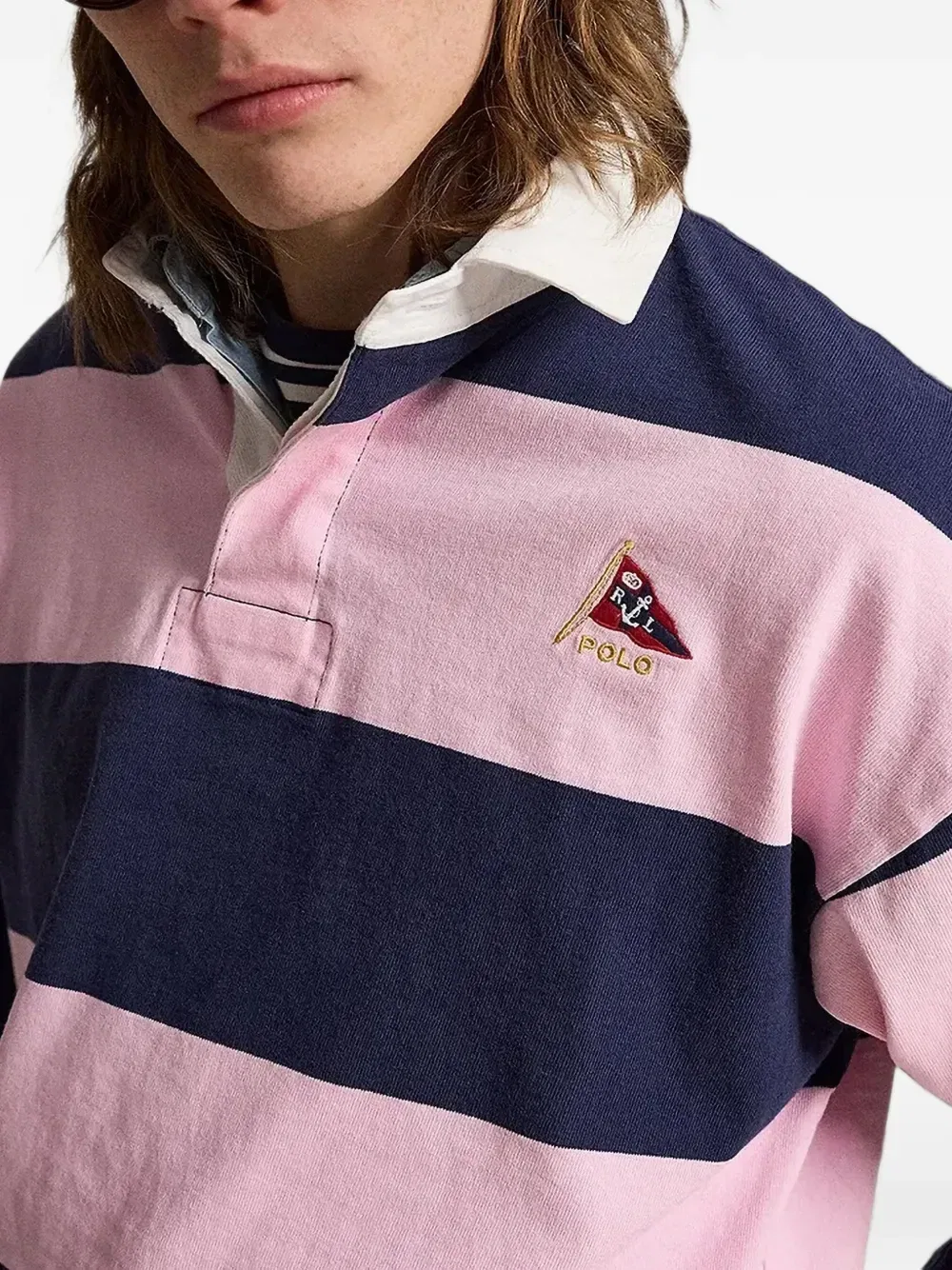 Поло с длинными рукавами в полоску POLO RALPH LAUREN, розовый — фото 4