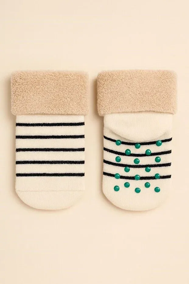 Детские носки для новорожденных полосатые Bony Socks, Ecru/Black — фото 2