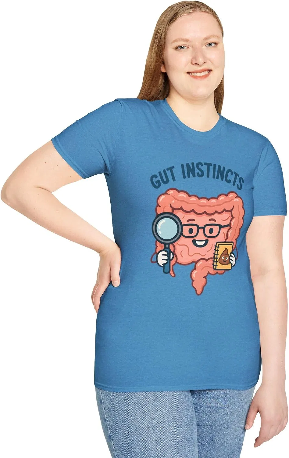 Женская футболка с принтом Gut Instincts Funny GI, сапфировый меланж — фото 4