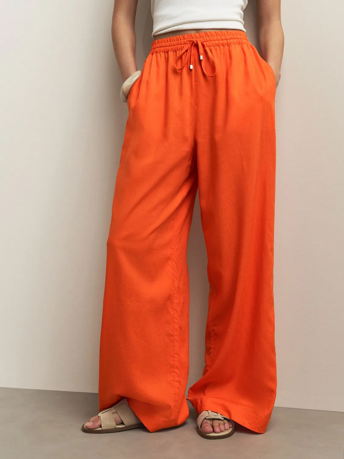 Брюки широкие на резинке Orange Wide Leg Next, оранжевый — фото 2