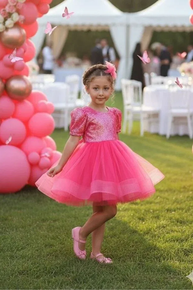 Детское платье для девочек с пайетками April 23 Abiyekids, Pink