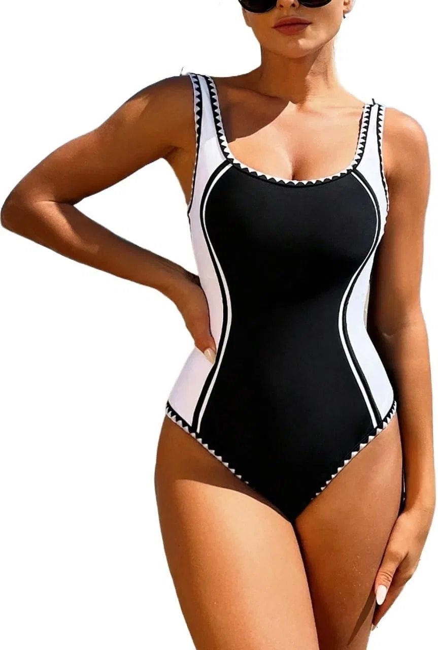 Женский цветной раздельный купальник с открытой спиной High Stretch, Black and White