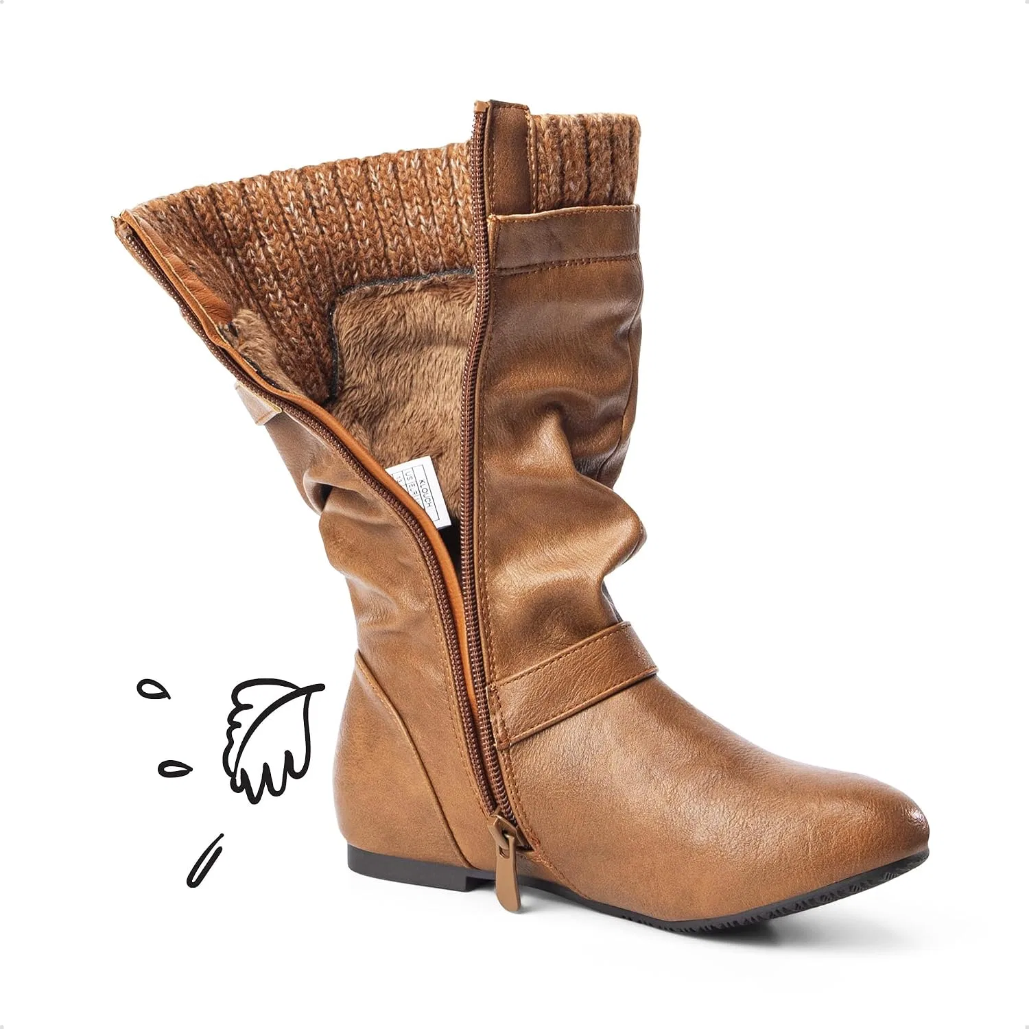 Детские зимние сапоги для девочек с искусственным мехом DREAM PAIRS, Camel — фото 2
