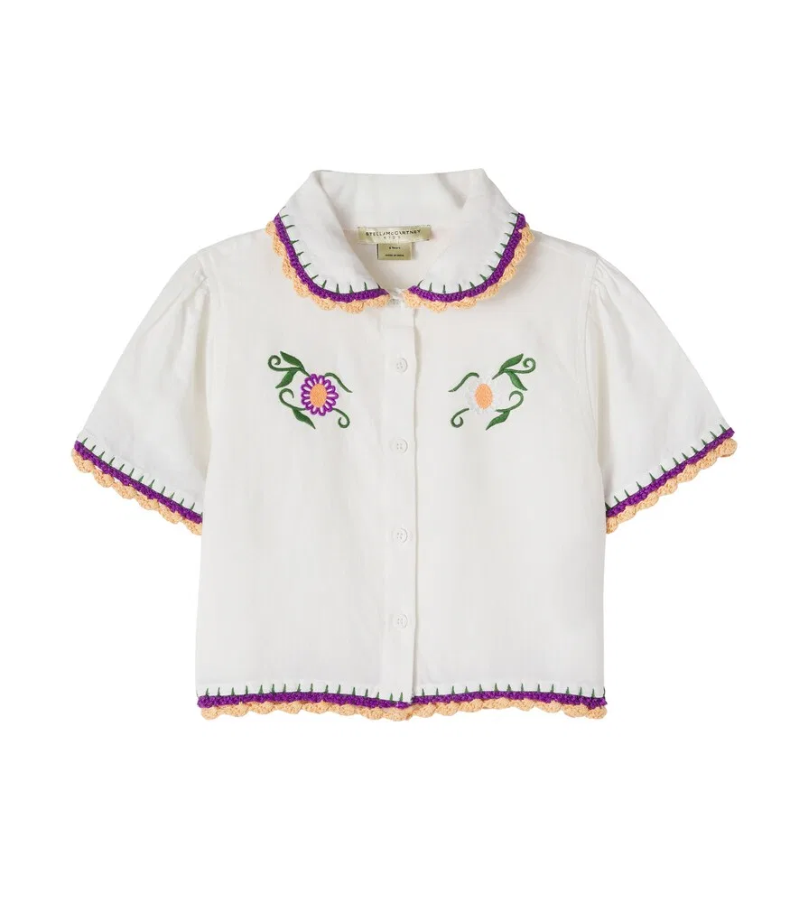 Рубашка из вышитого льна и хлопка Stella McCartney Kids, белый