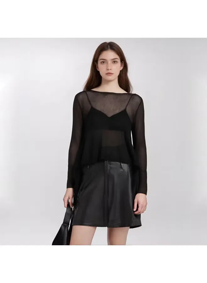 Свитер свободного кроя с круглым вырезом Zara, черный — фото 2