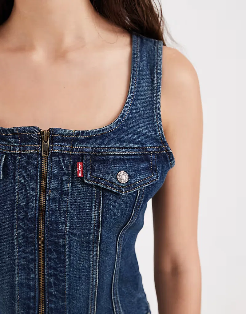 Жилет джинсовый винтажный на молнии Levi's, синий — фото 3