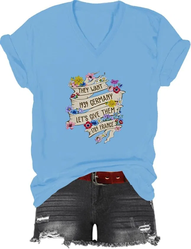 Футболка с принтом 1789 France V-Neck, Sky Blue