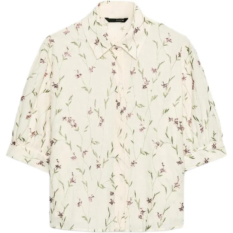Женская рубашка с отложным воротником Nude/Green ZARA, Nude/Green