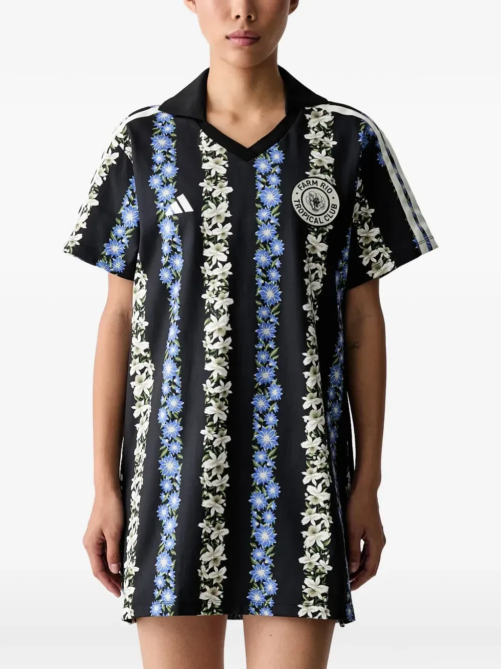 Платье adidas MINI с цветочным принтом и 3 полосками, черный — фото 2