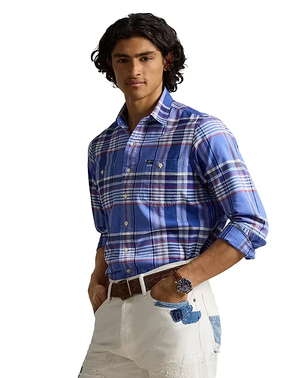 Мужская рубашка с принтом Classic Fit Plaid Oxford Workshirt Polo Ralph Lauren, Blue/Red