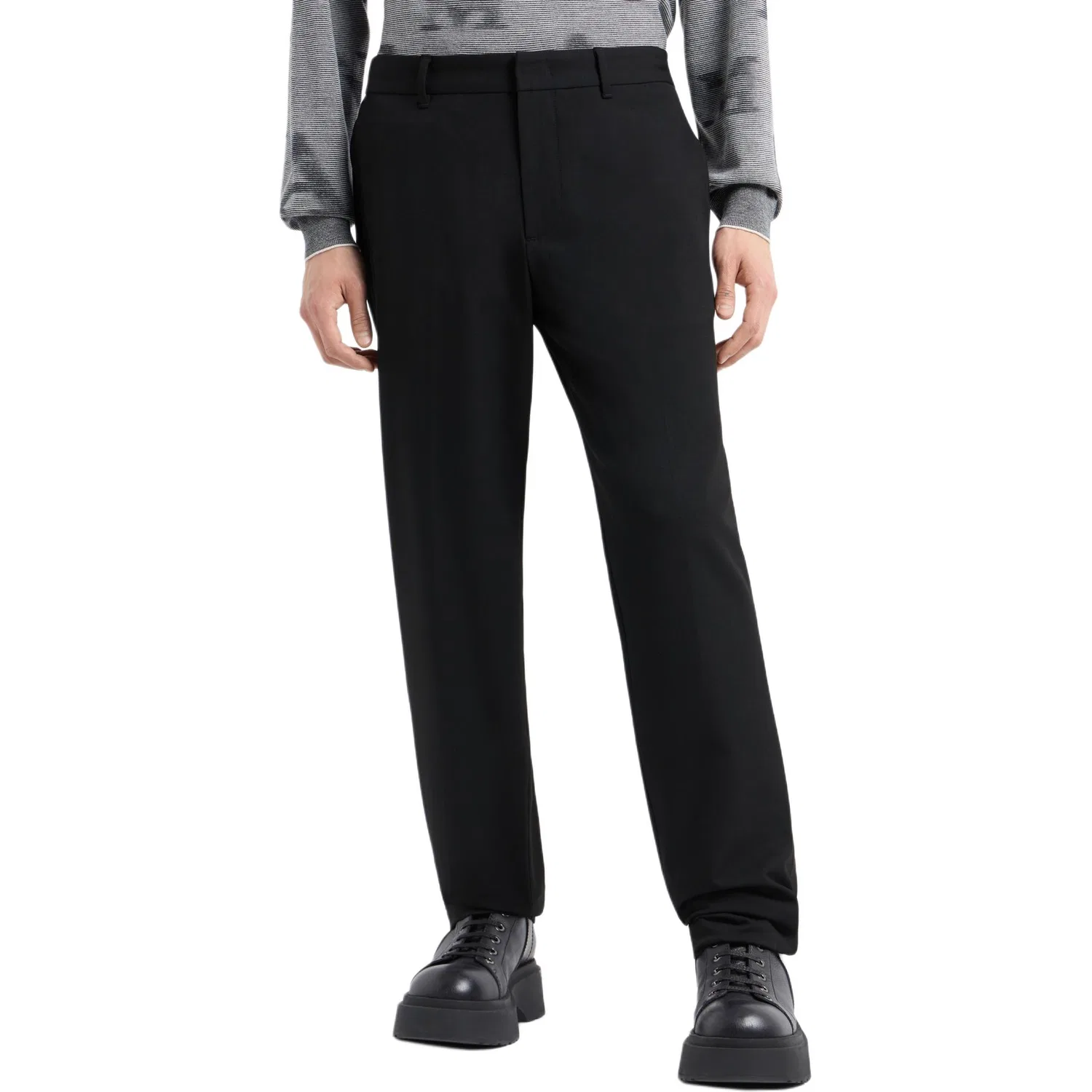 Брюки из компактной ткани с шерстяной отделкой Emporio Armani, Black — фото 4