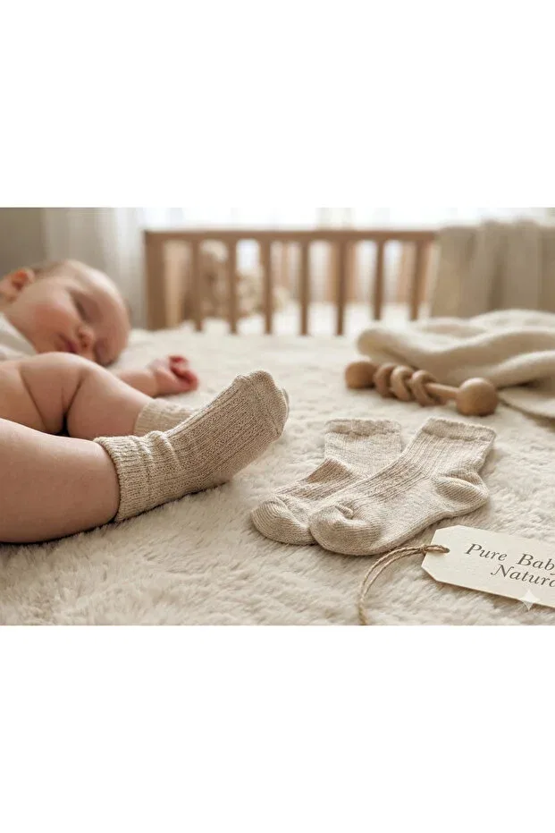 Детские носки для новорожденных хлопковые 3 шт Petite Pure Baby Natura, Ecru