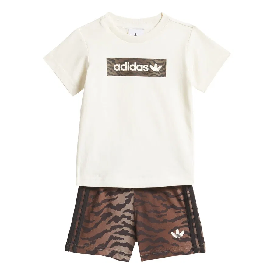 Комплект ADIDAS ORIGINALS 'AOP SHORT TEE' в коричневом, шоколадном и натурально-белом цветах — фото 3