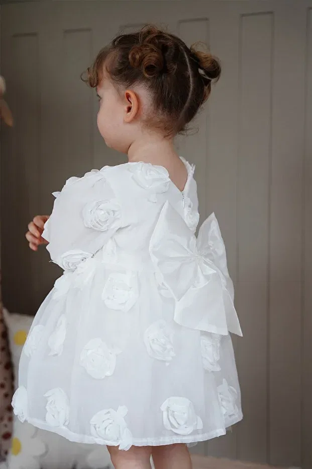 Детское платье для девочек с длинным рукавом Elegant Alyra, White
