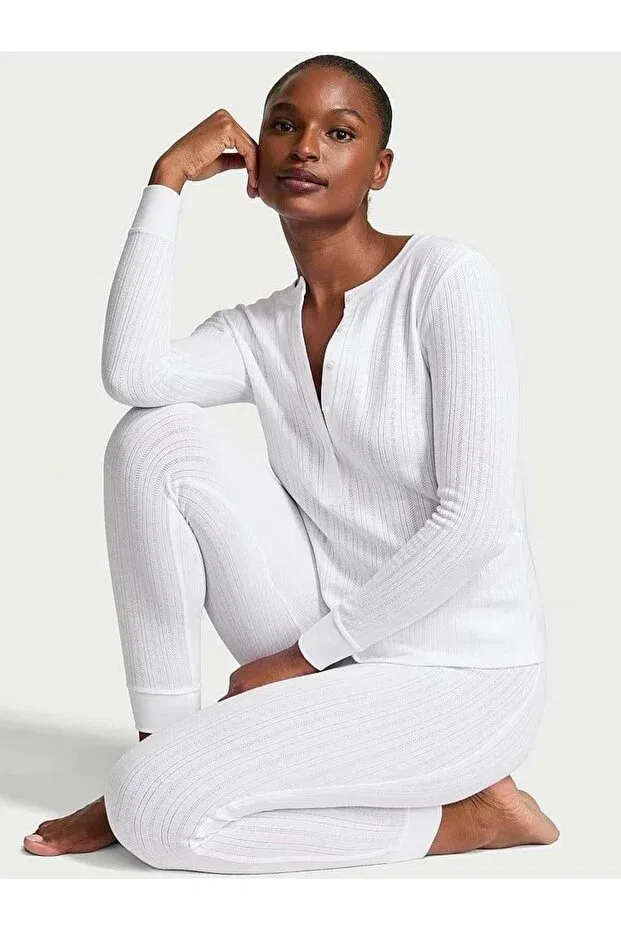 Женский комплект пижам с длинным рукавом Pointelle Henley Long Pajama Set Victoria'S Secret, Vs White