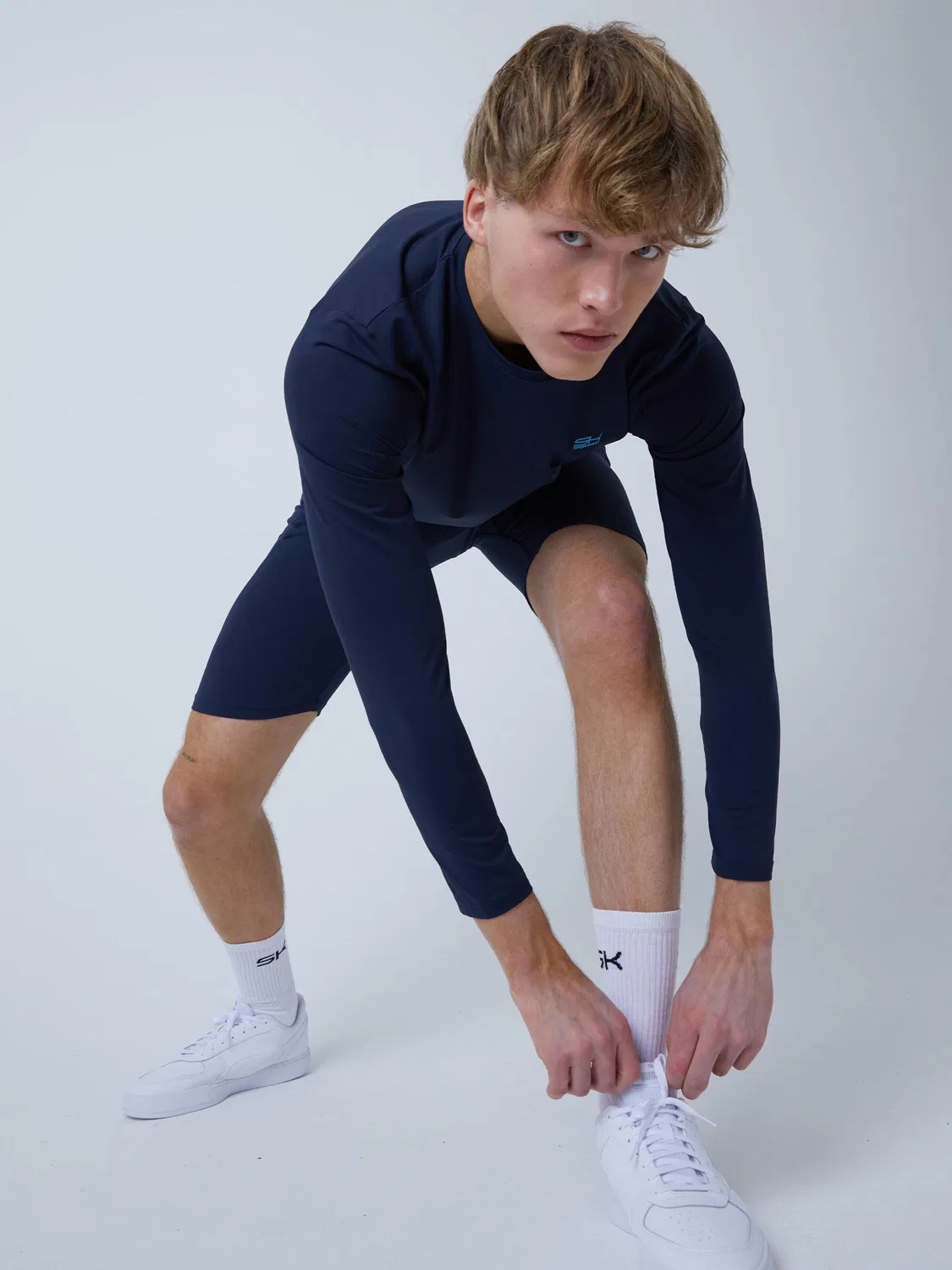 Спортивная футболка Sportkind Performance Shirt с круглым вырезом и длинными рукавами, темно-синего цвета — фото 4