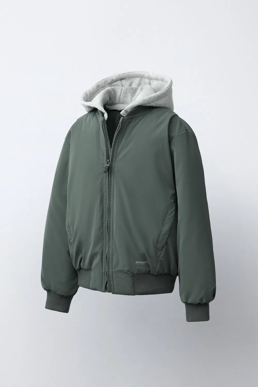 Резиновая куртка-бомбер со съемным капюшоном ZARA, Khaki — фото 3