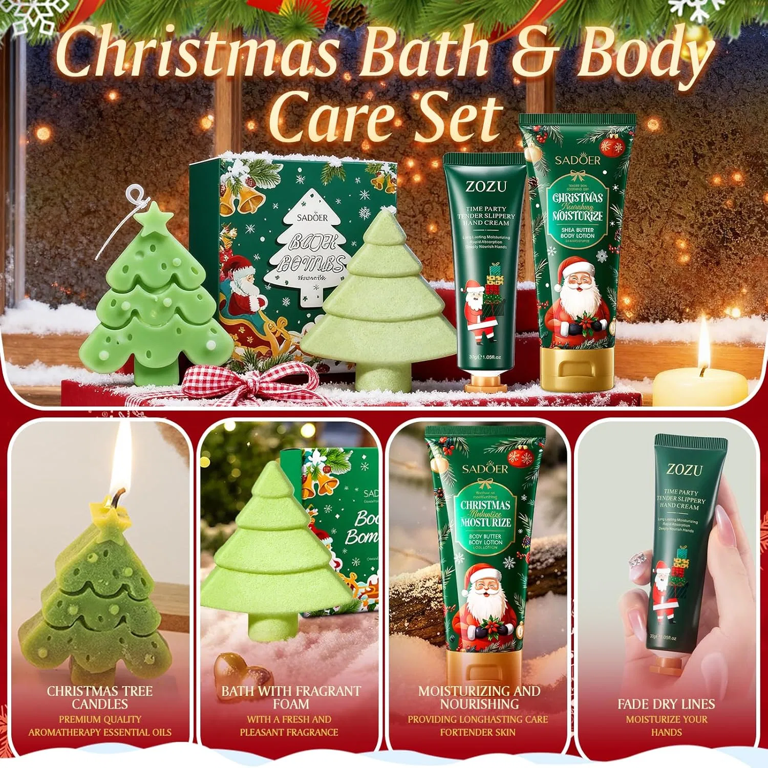 Набор для ванны, подарок на Рождество, Body Lotion 100 мл, Hand Cream 100 г, Bath Bomb, Candle, exatta — фото 3