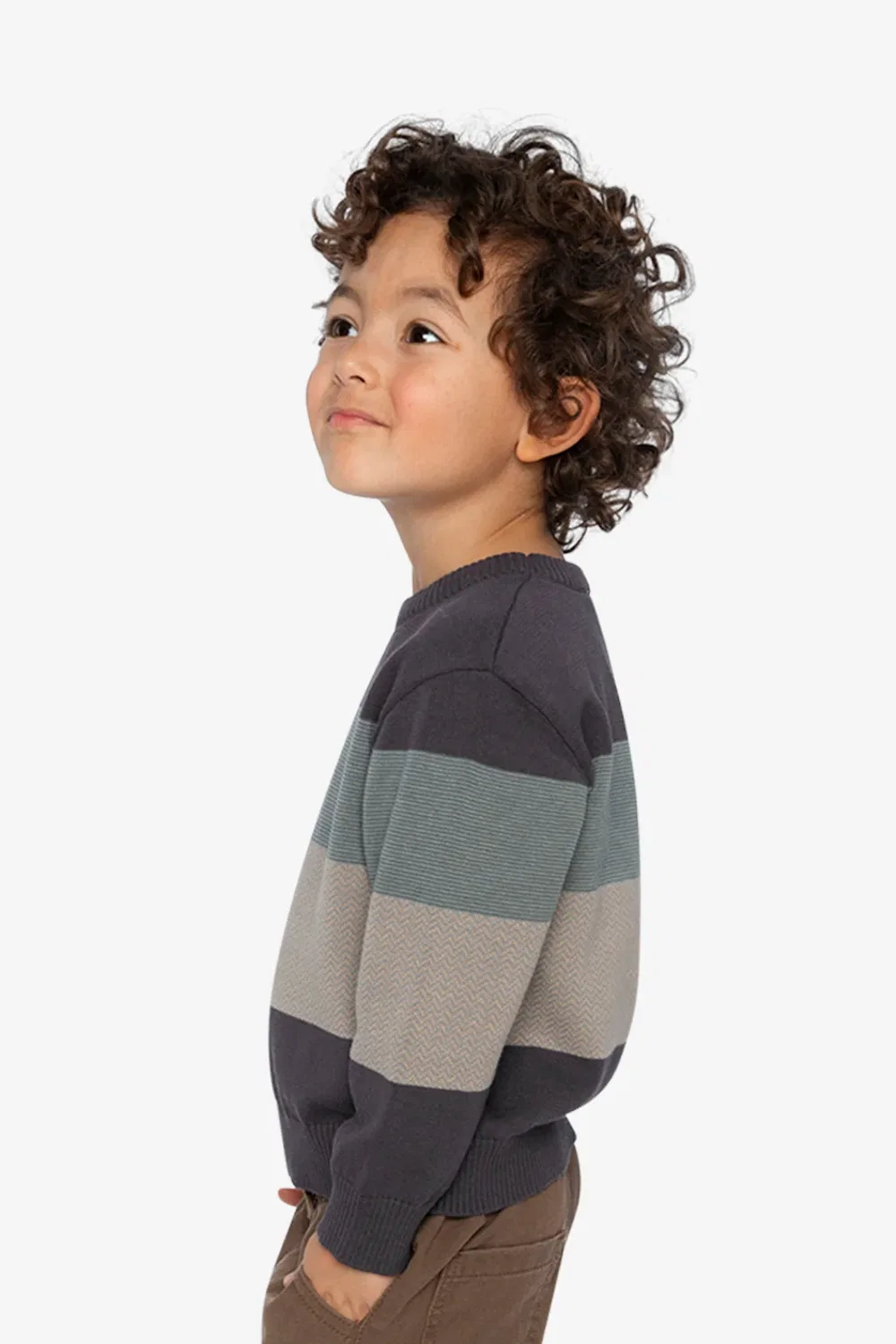 Детский свитер для мальчиков с длинным рукавом Colorblock Knit Sweater Deux par Deux, Black and Beige — фото 3