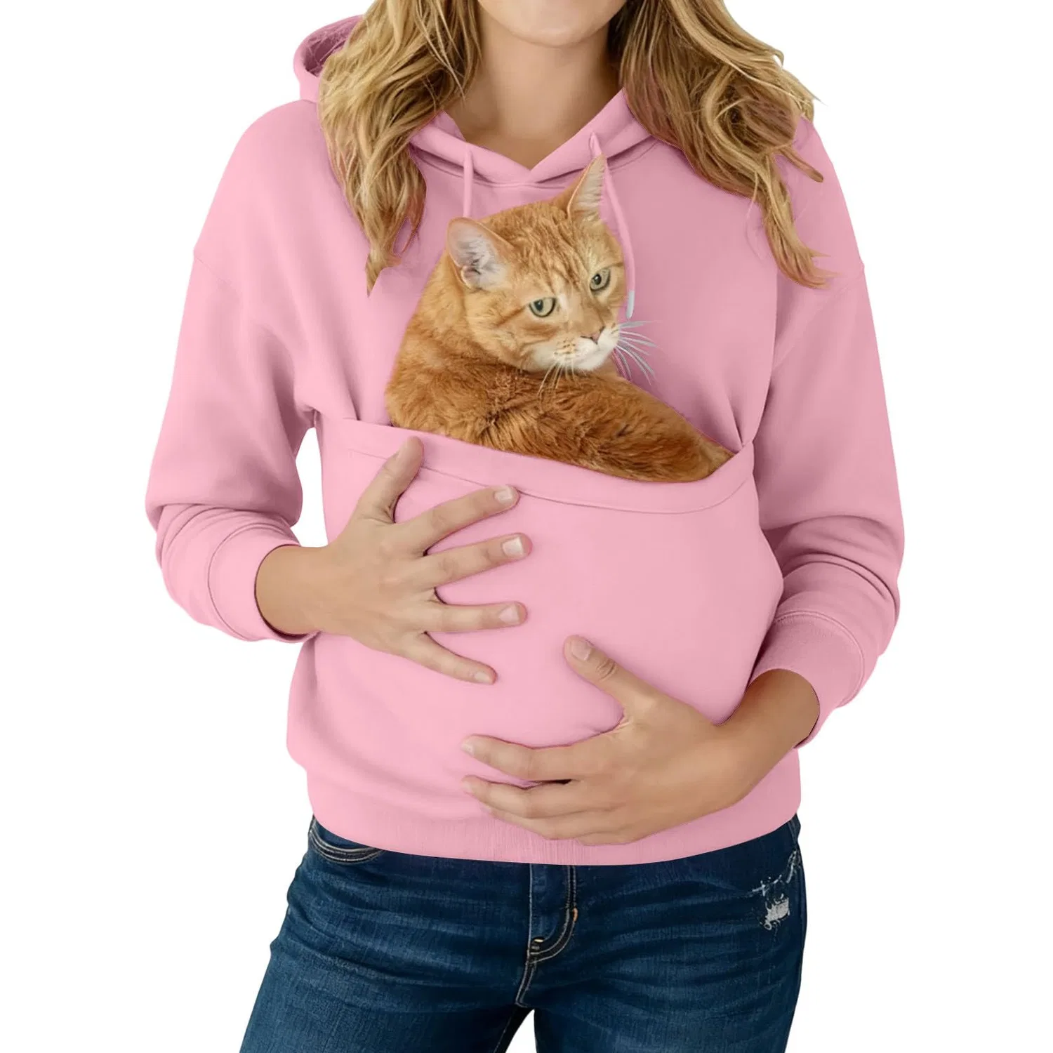 Женский худи с карманом-кенгуру Cat Hoodie, z21 pink — фото 2