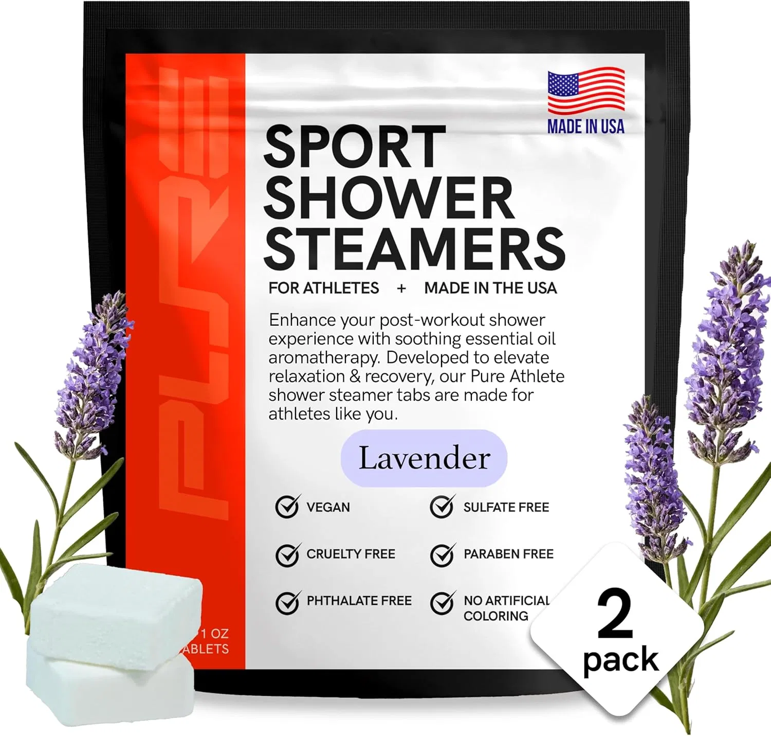 Душ-бомбочка для ванны Pure Athlete, 2 шт, Lavender