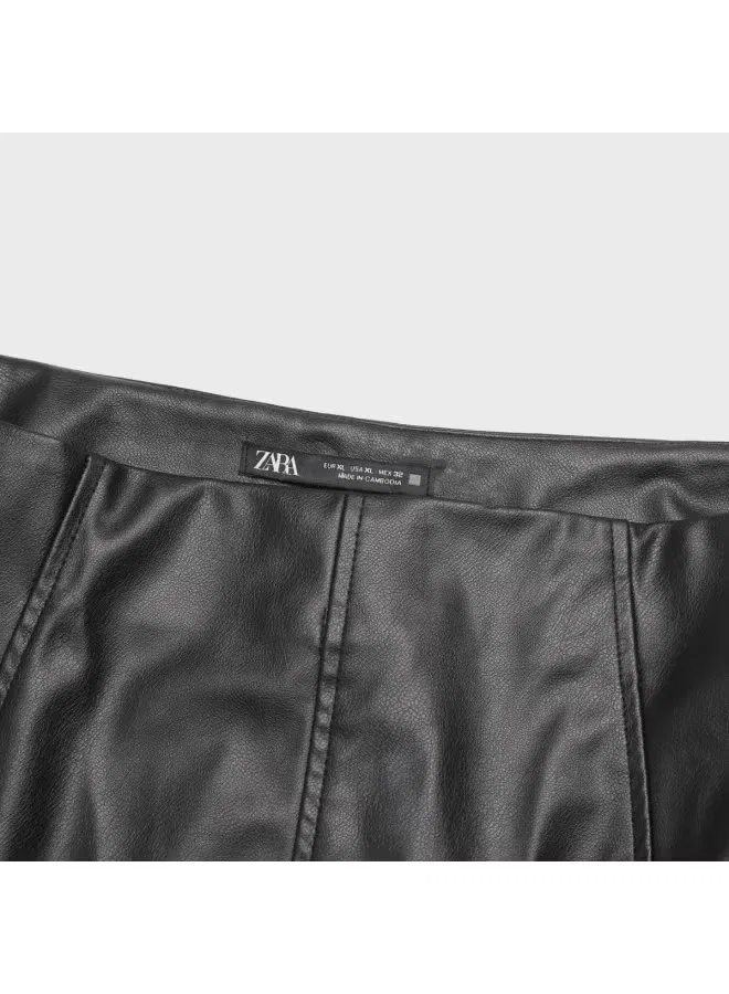 Юбка миди из мягкой экокожи Zara, черный — фото 4