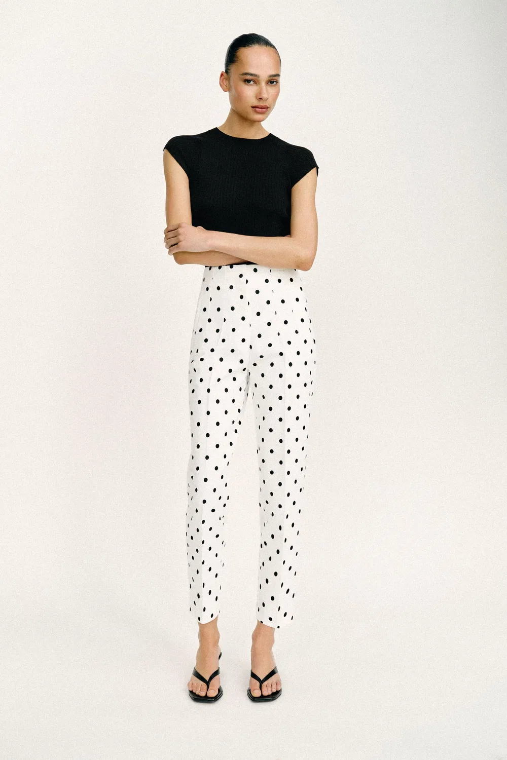Брюки в горошек с высокой талией ZARA, Black/White