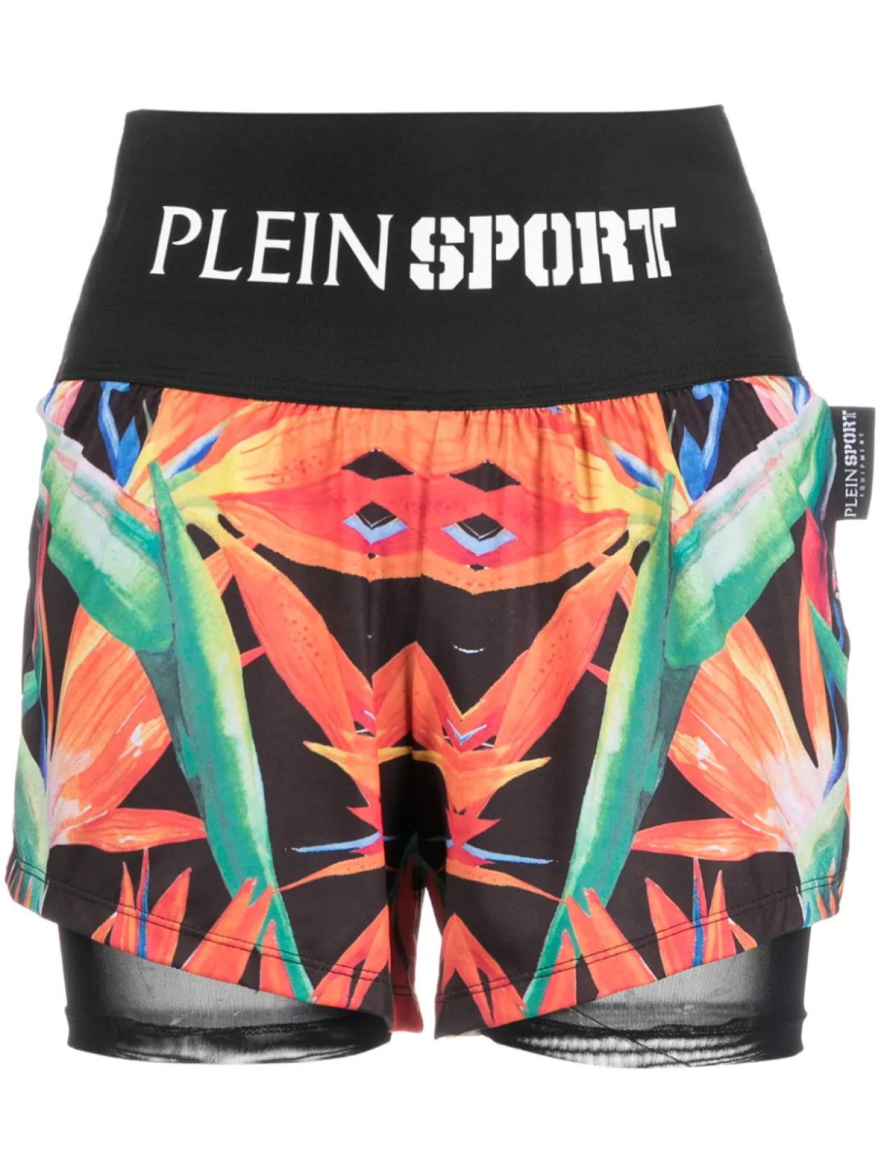

Plein Sport двухслойные шорты с цветочным принтом, черный