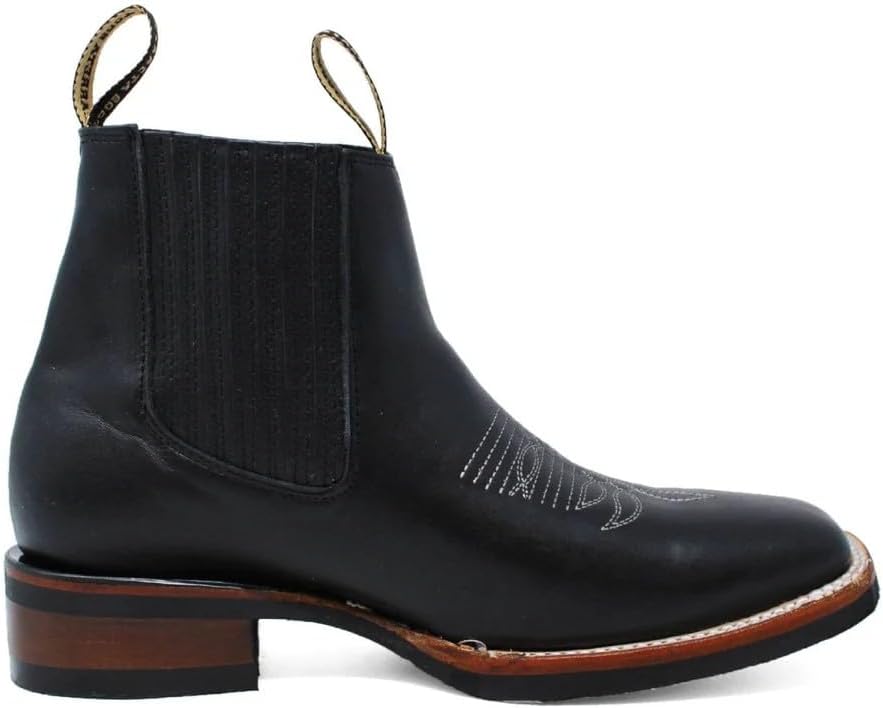 

Мужские черные ботинки челси из натуральной кожи - квадратный носок, резиновая подошва, короткие ковбойские ботинки в стиле родео Generic