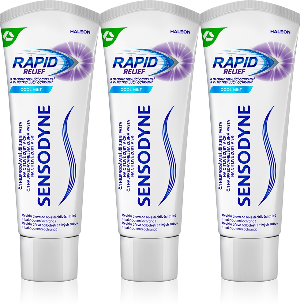 

Зубная паста быстрого действия с прохладной мятой и фтором для чувствительных зубов Sensodyne, 3× 75 мл