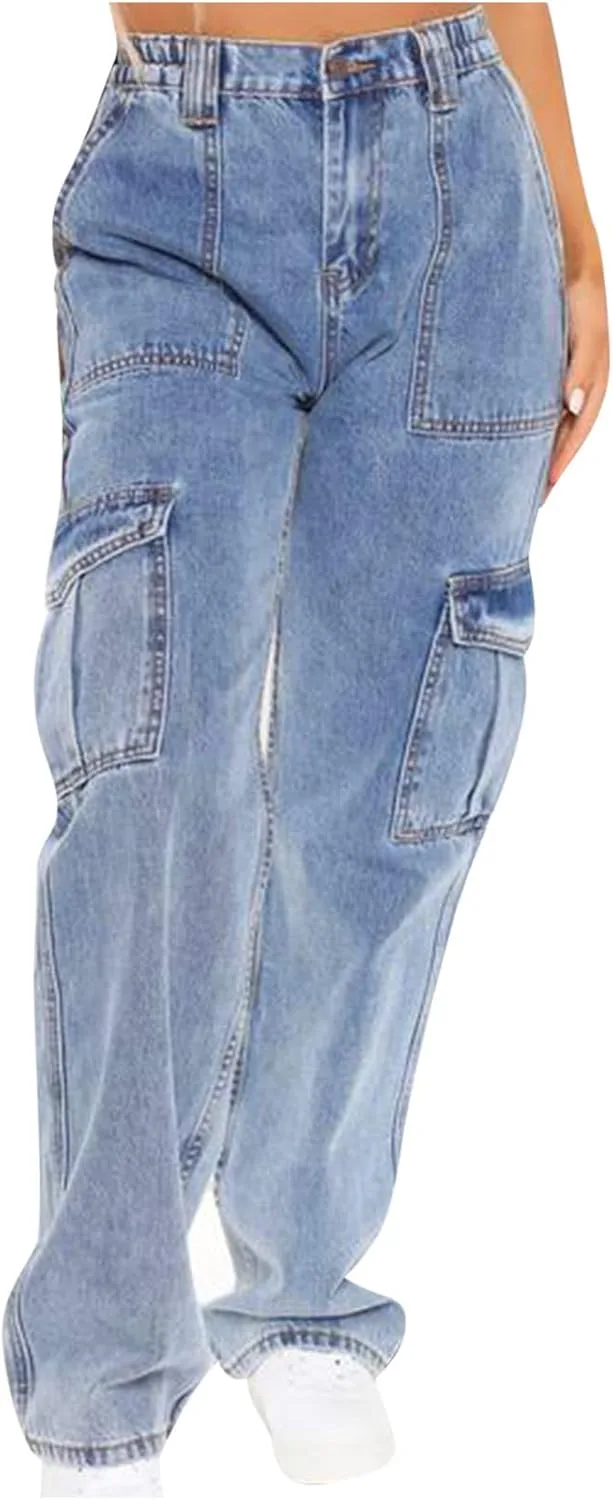 

Джинсы Wide Leg для женщин Mid Waisted Baggy Denim с карманами