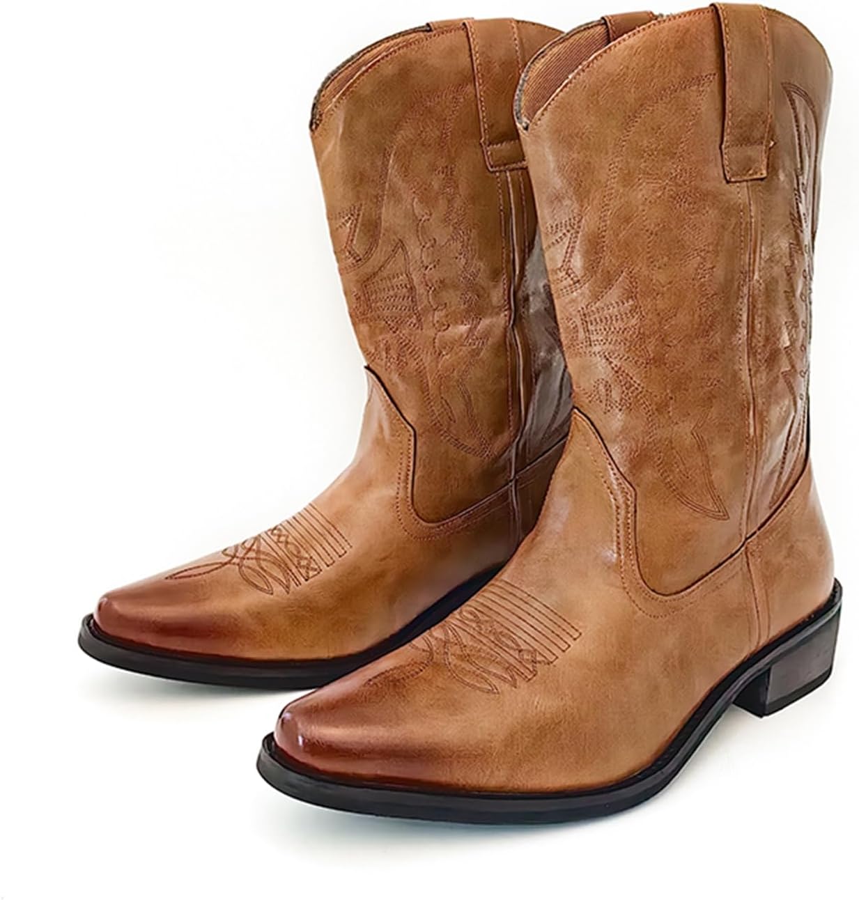 

Мужские ковбойские ботинки Abborora с заостренным носком, вестерн-ботинки с классической вышивкой, прочные кожаные ботинки без шнурков, коричневый