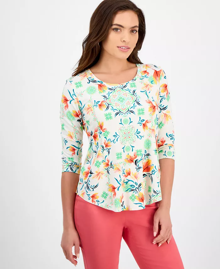 

Топ с укороченными рукавами Petite JM Collection, мультиколор