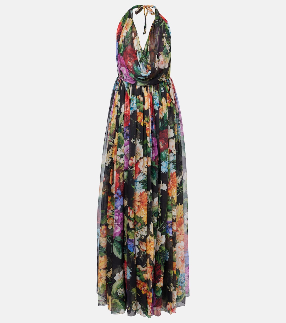 

Платье макси из шелкового шифона с цветочным принтом Dolce&Gabbana, B.Fiori Cret. F. Nero