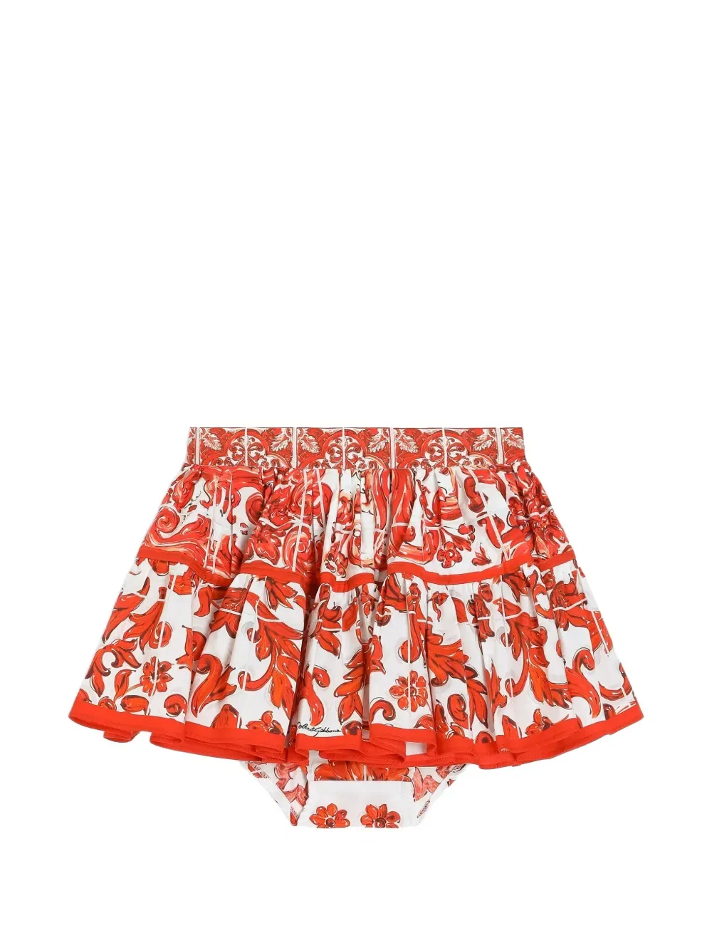 Юбка из поплина с майоликовой печатью Dolce & Gabbana Kids, белый