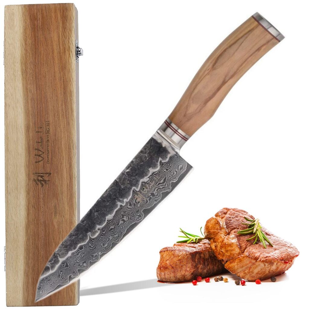 

Нож Wakoli Santoku I, лезвие 17 см, рукоятка из оливкового дерева и удар молотком